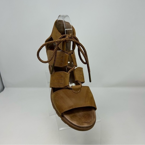 Sorel Joanie II Camel Brown Leather Lace Wedge Sandals Size 10 Summer Comfort - Picture 2 of 15